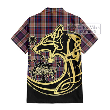 Carnegie Tartan Short Sleeve Button Shirt with Family Crest Celtic Wolf Style