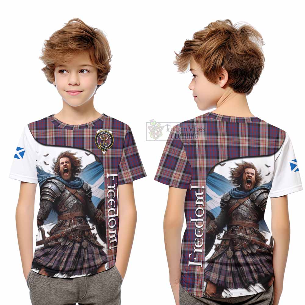 Tartan Vibes Clothing Carnegie Crest Tartan Kid T-Shirt Inspired by the Freedom of Scottish Warrior