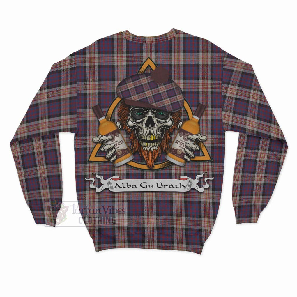 Tartan Vibes Clothing Carnegie Tartan Sweatshirt with Family Crest and Bearded Skull Holding Bottles of Whiskey