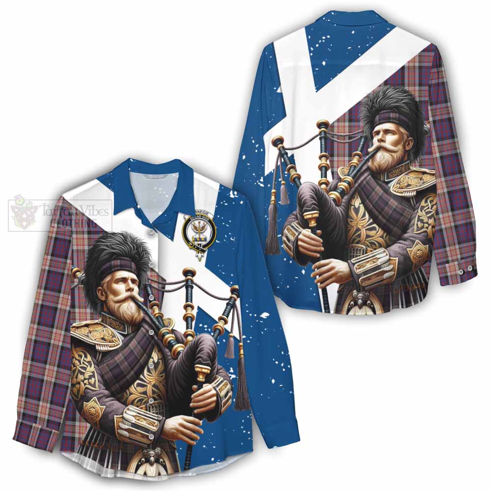 Tartan Vibes Clothing Carnegie Tartan Women's Casual Shirt with Family Crest Scottish Bagpiper Vibes