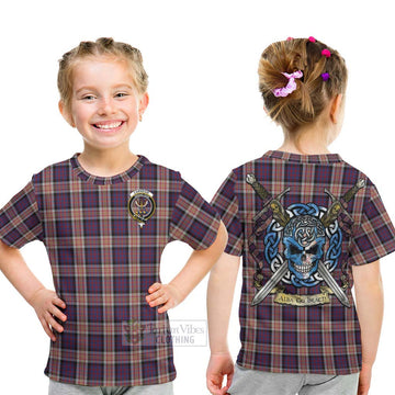 Carnegie Tartan Kid T-Shirt with Family Crest Celtic Skull Style