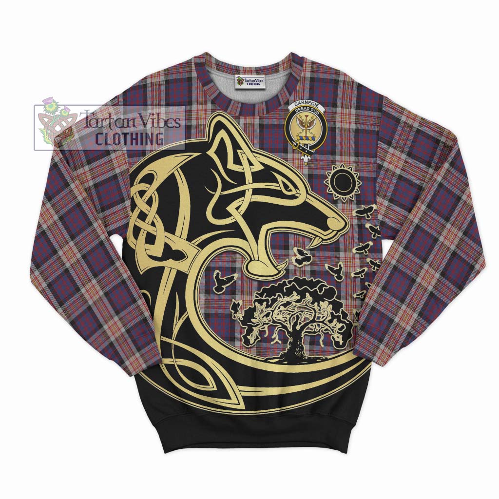 Tartan Vibes Clothing Carnegie Tartan Sweatshirt with Family Crest Celtic Wolf Style