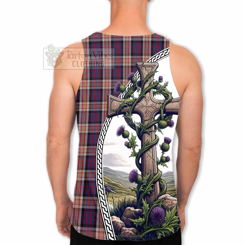 Tartan Vibes Clothing Carnegie Tartan Men's Tank Top with Family Crest and St. Andrew's Cross Accented by Thistle Vines