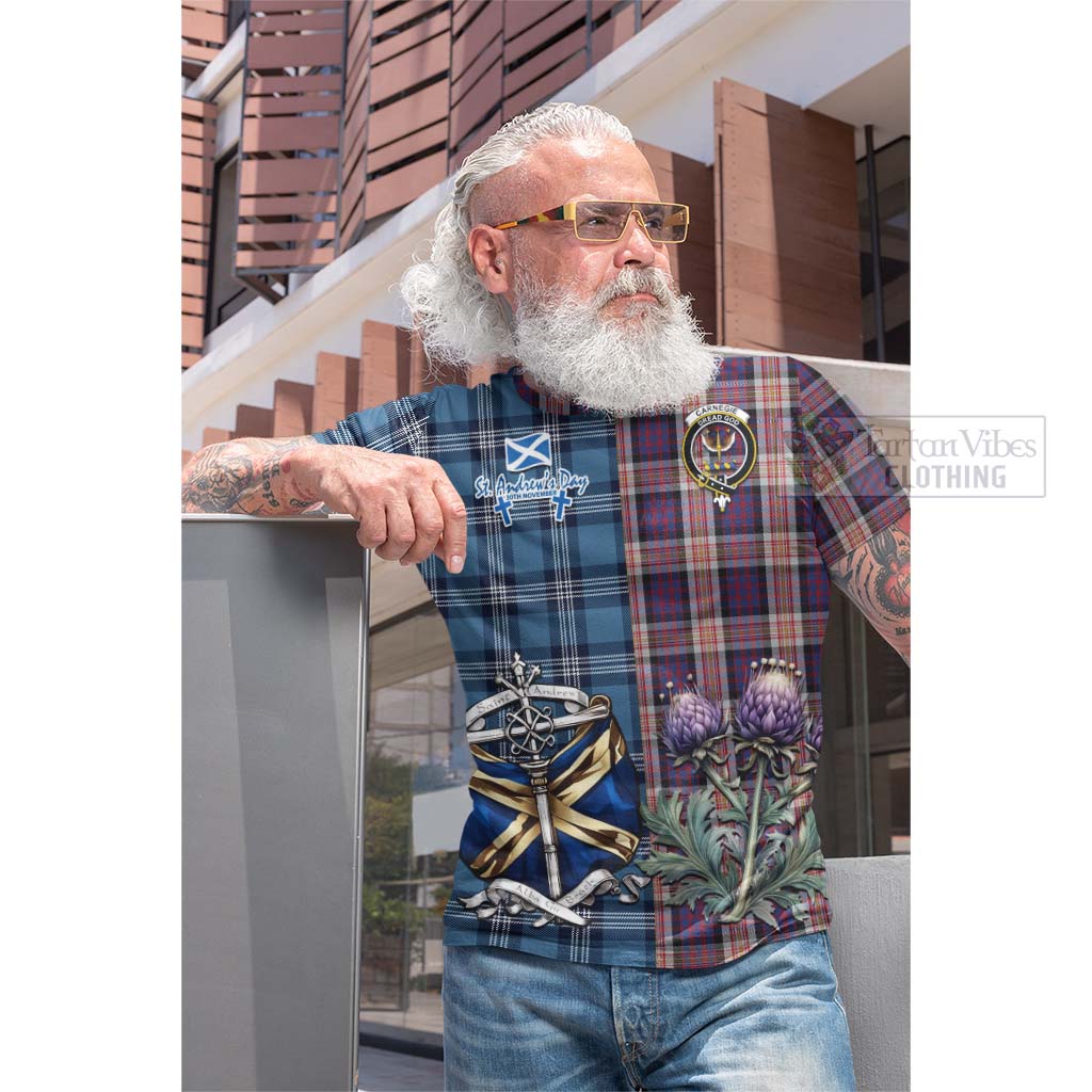 Tartan Vibes Clothing Carnegie Tartan Cotton T-shirt Happy St. Andrew's Day Half Tartan Style