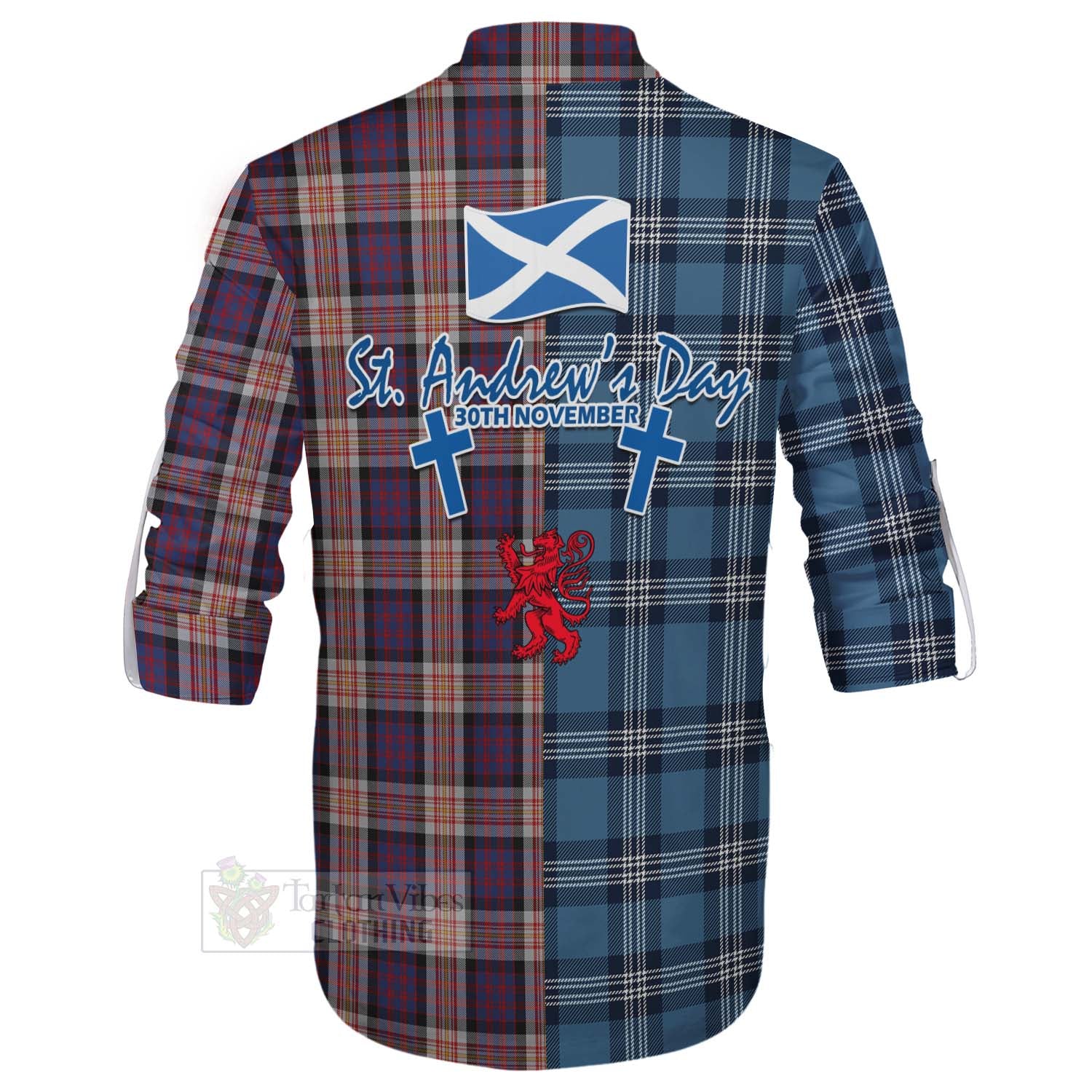 Tartan Vibes Clothing Carnegie Tartan Ghillie Kilt Shirt Happy St. Andrew's Day Half Tartan Style