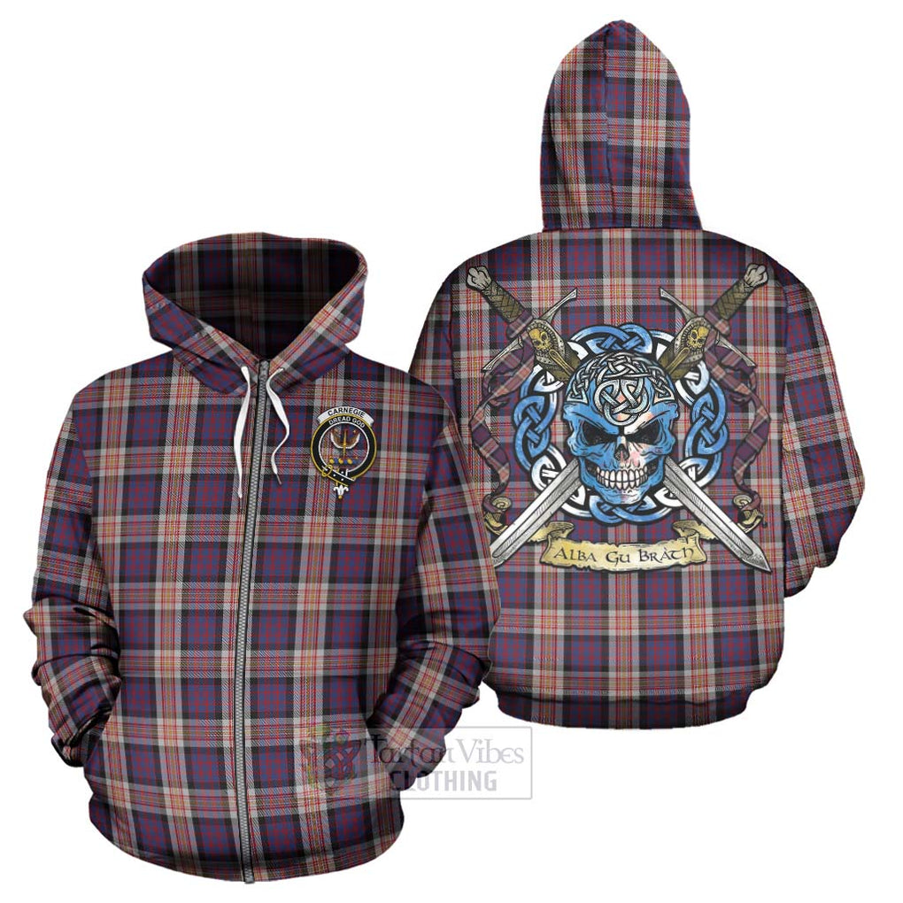 Tartan Vibes Clothing Carnegie Tartan Hoodie with Family Crest Celtic Skull Style