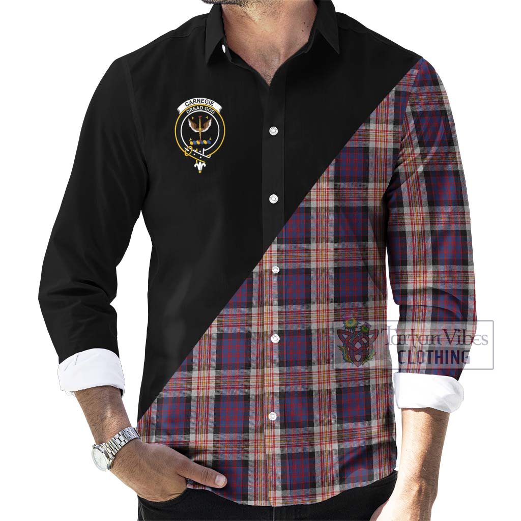 Tartan Vibes Clothing Carnegie Tartan Long Sleeve Button Shirt with Family Crest and Military Logo Style