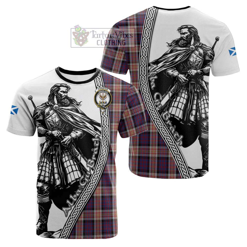 Carnegie Tartan Clan Crest Cotton T-shirt with Highlander Warrior Celtic Style