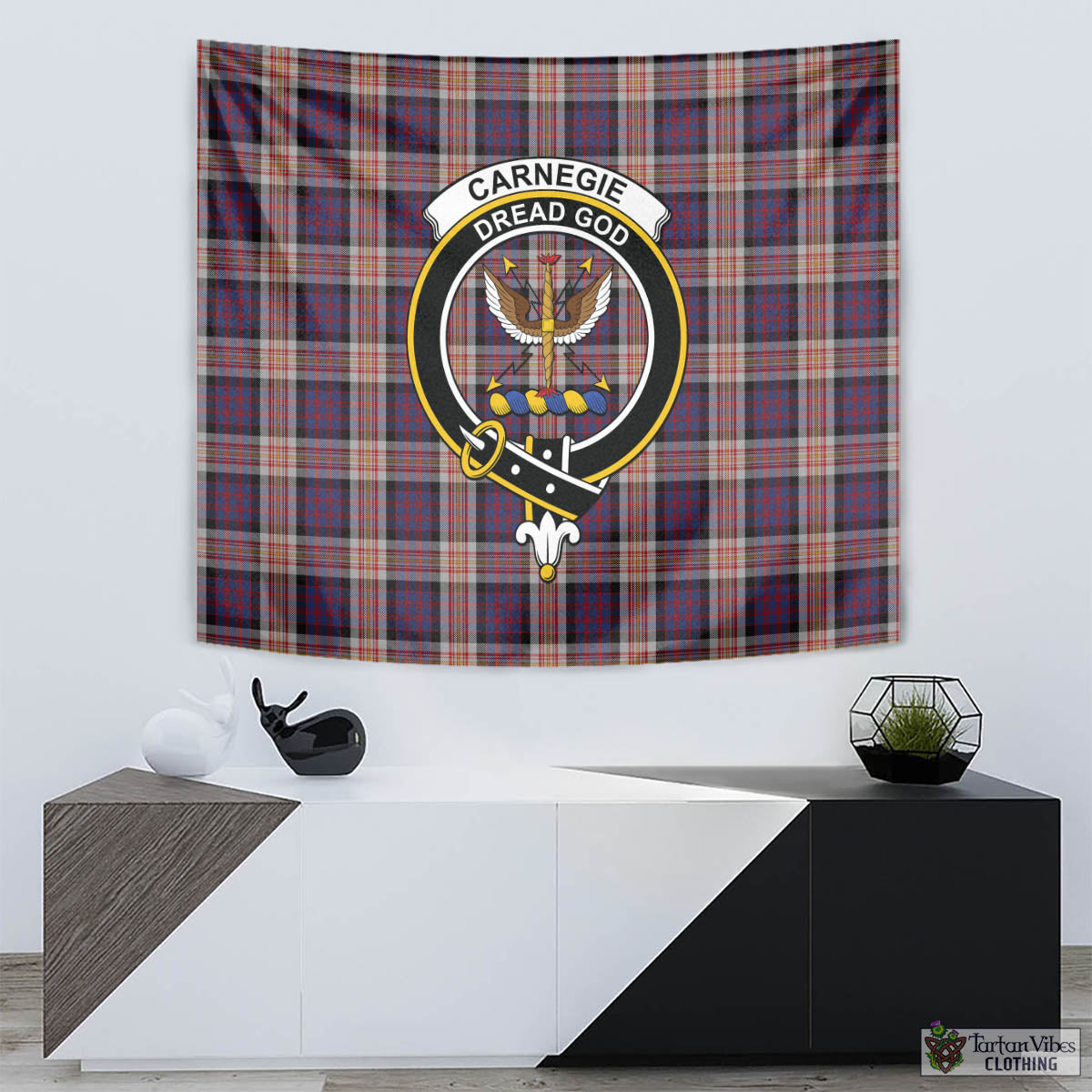 Tartan Vibes Clothing Carnegie Tartan Tapestry Wall Hanging and Home Decor for Room with Family Crest