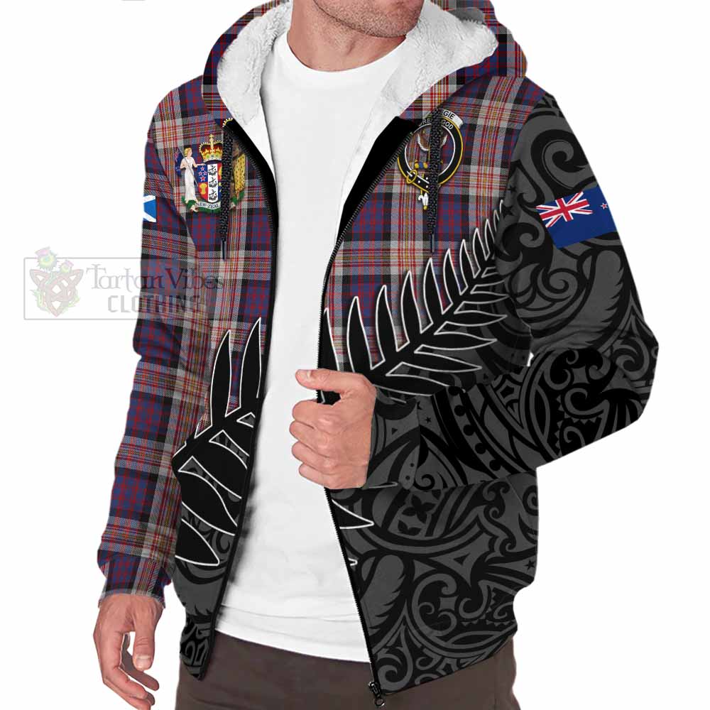 Tartan Vibes Clothing Carnegie Crest Tartan Sherpa Hoodie with New Zealand Silver Fern Half Style