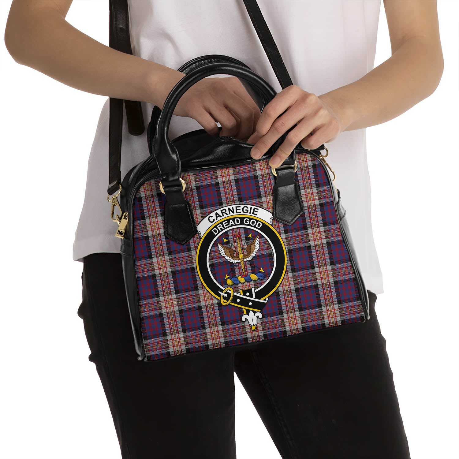 Carnegie Tartan Shoulder Handbags with Family Crest - Tartanvibesclothing