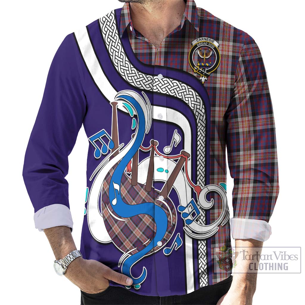 Tartan Vibes Clothing Carnegie Tartan Long Sleeve Button Shirt with Epic Bagpipe Style