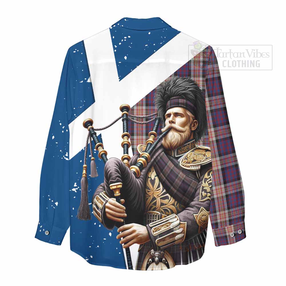 Tartan Vibes Clothing Carnegie Tartan Women's Casual Shirt with Family Crest Scottish Bagpiper Vibes