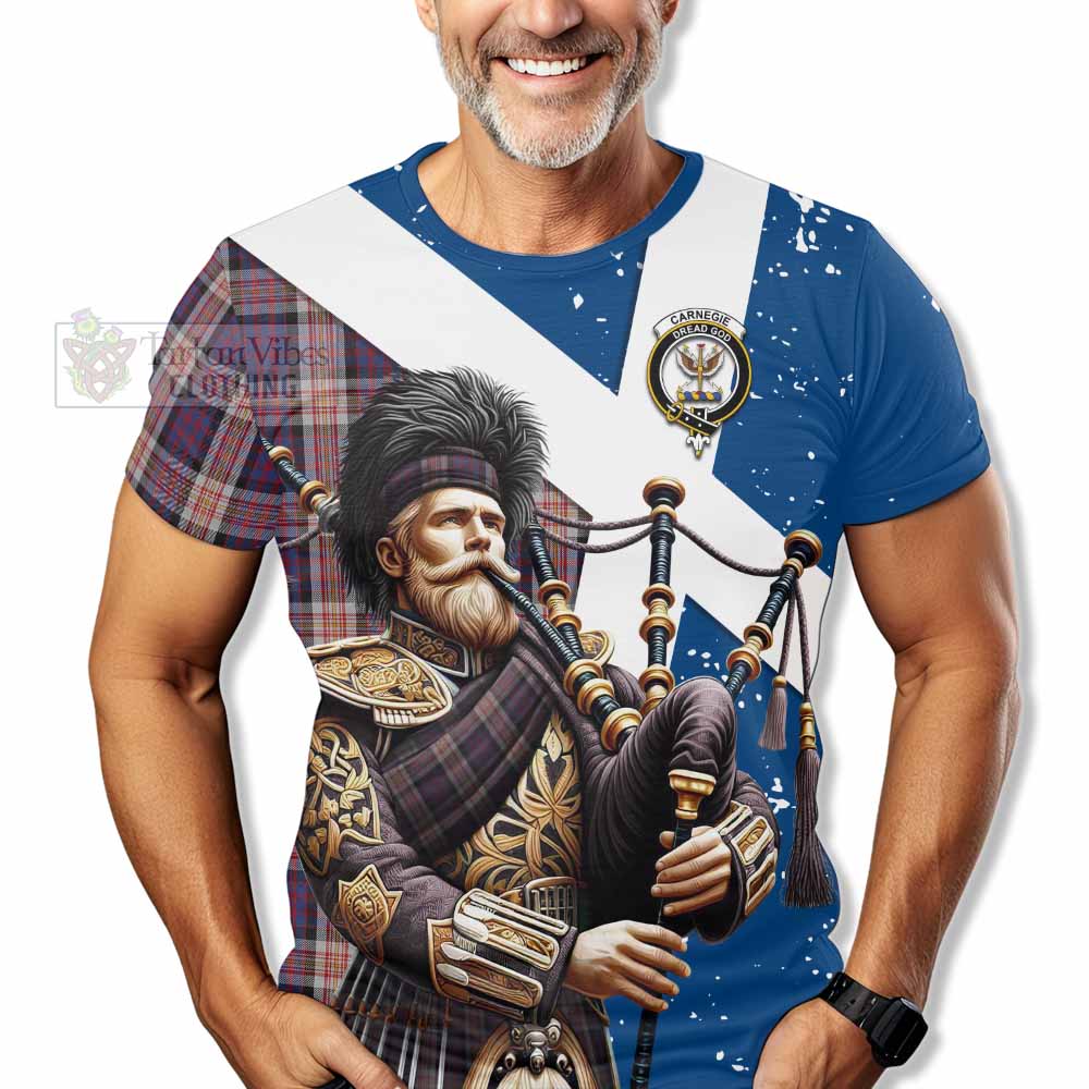 Tartan Vibes Clothing Carnegie Tartan T-Shirt with Family Crest Scottish Bagpiper Vibes