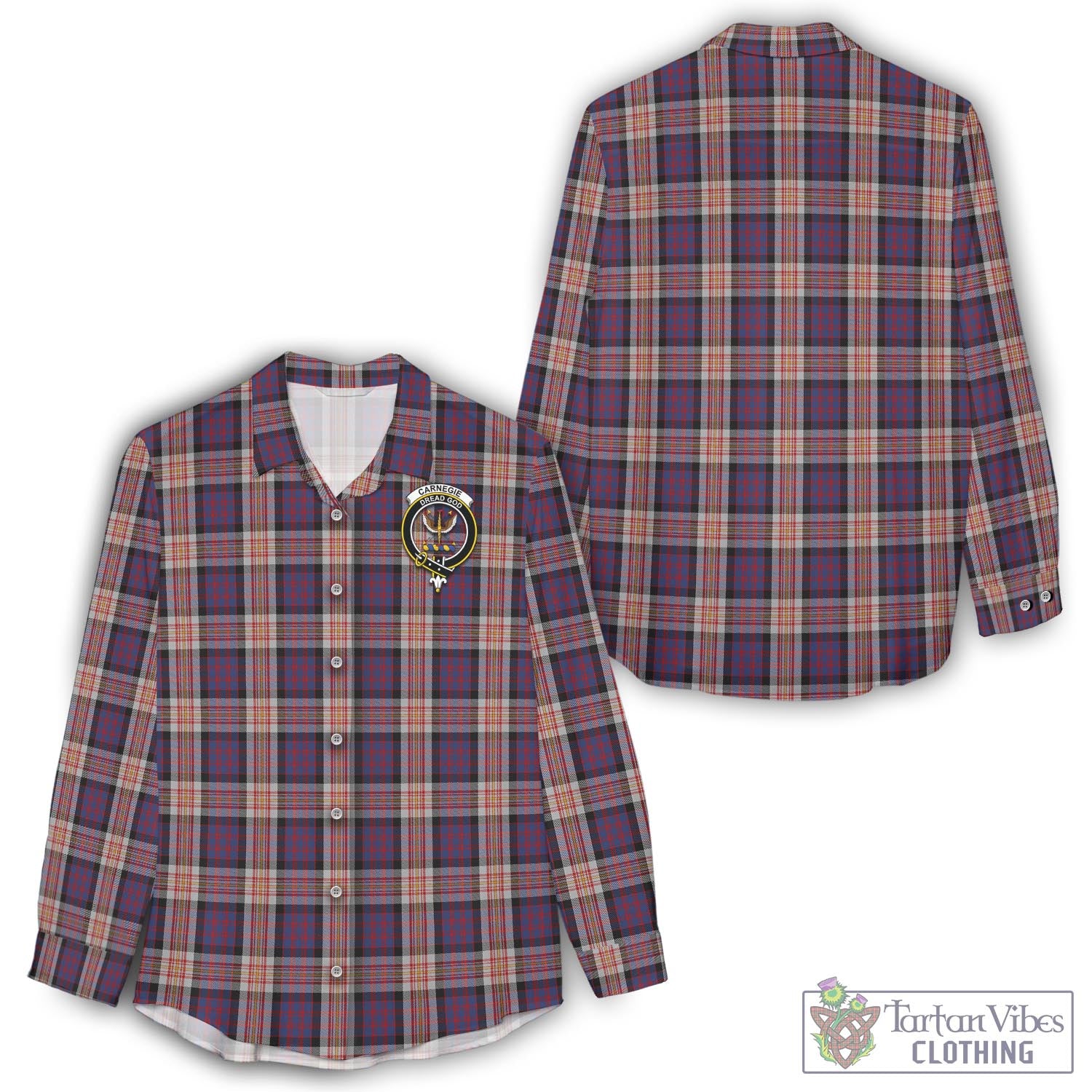 Tartan Vibes Clothing Carnegie Tartan Womens Casual Shirt with Family Crest