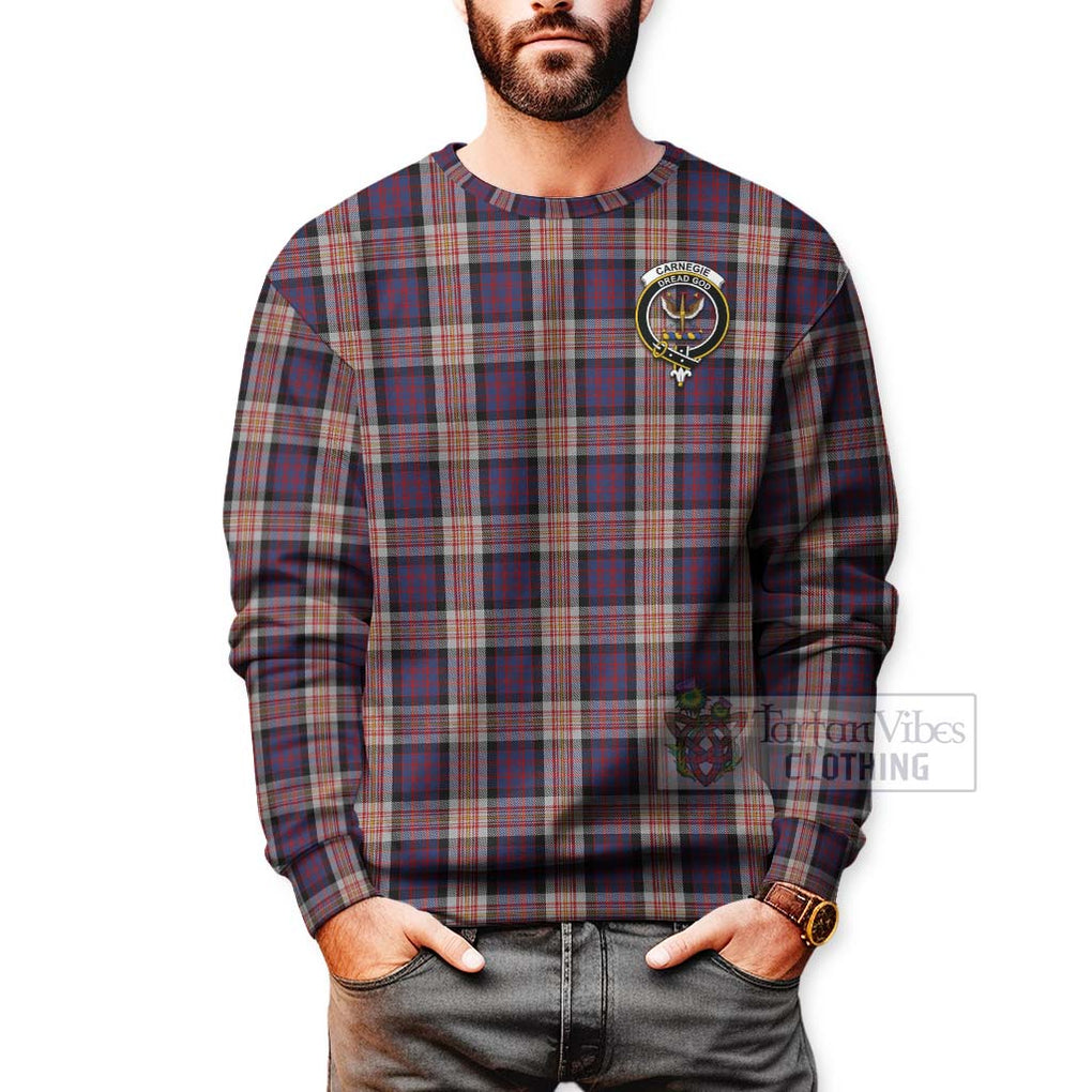 Tartan Vibes Clothing Carnegie Tartan Sweatshirt with Family Crest Celtic Skull Style