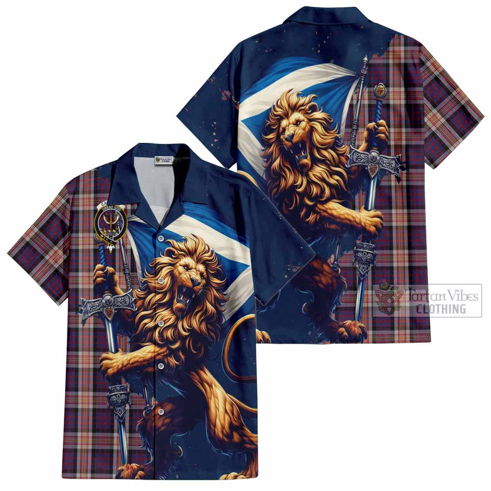 Tartan Vibes Clothing Carnegie Tartan Family Crest Short Sleeve Button Shirt with Scottish Majestic Lion