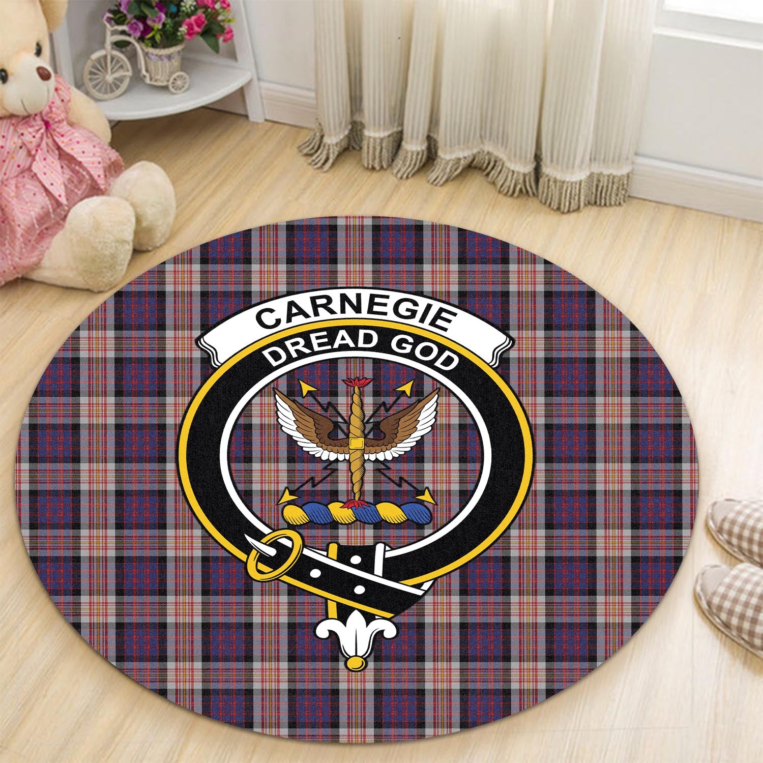 Carnegie Tartan Round Rug with Family Crest - Tartanvibesclothing