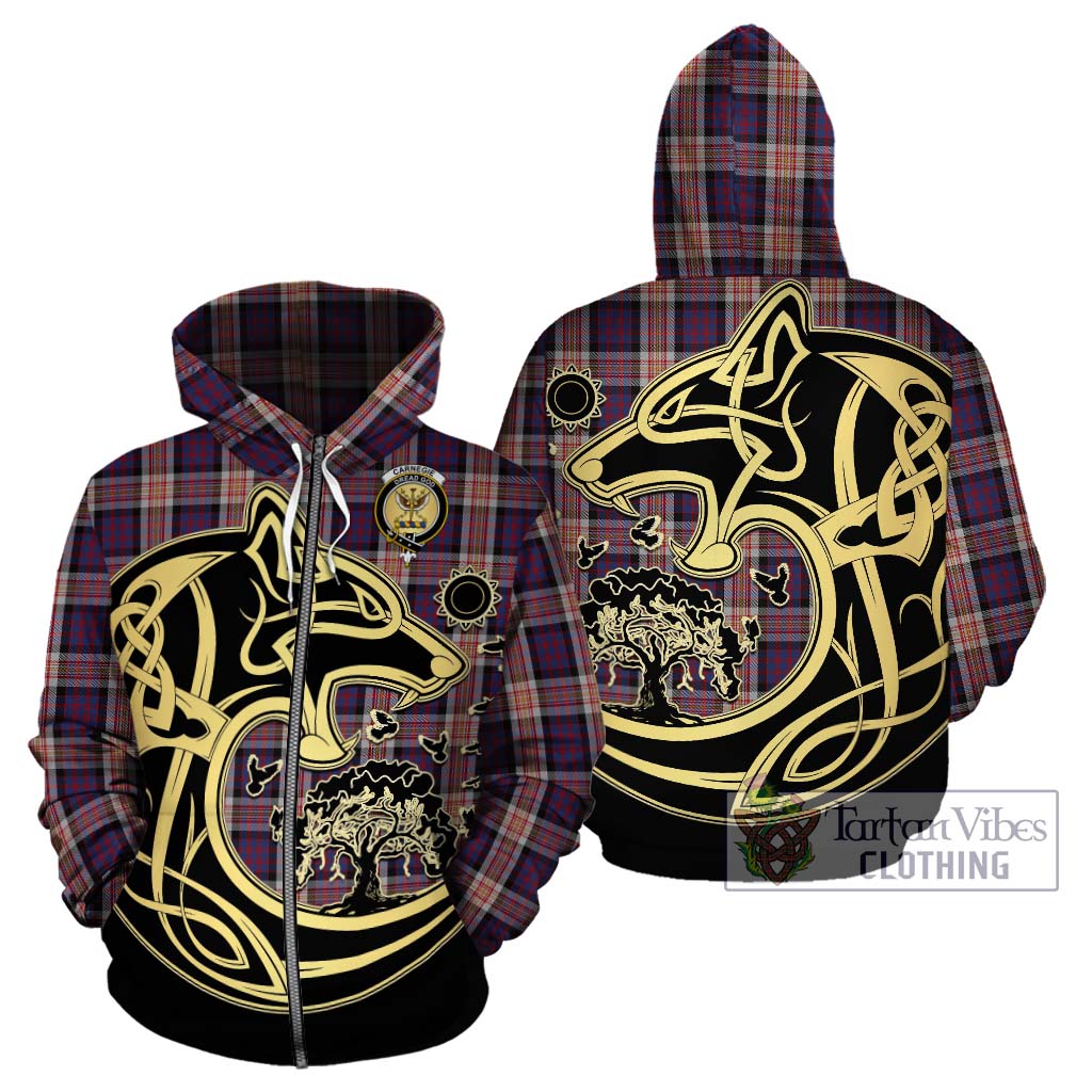 Tartan Vibes Clothing Carnegie Tartan Hoodie with Family Crest Celtic Wolf Style