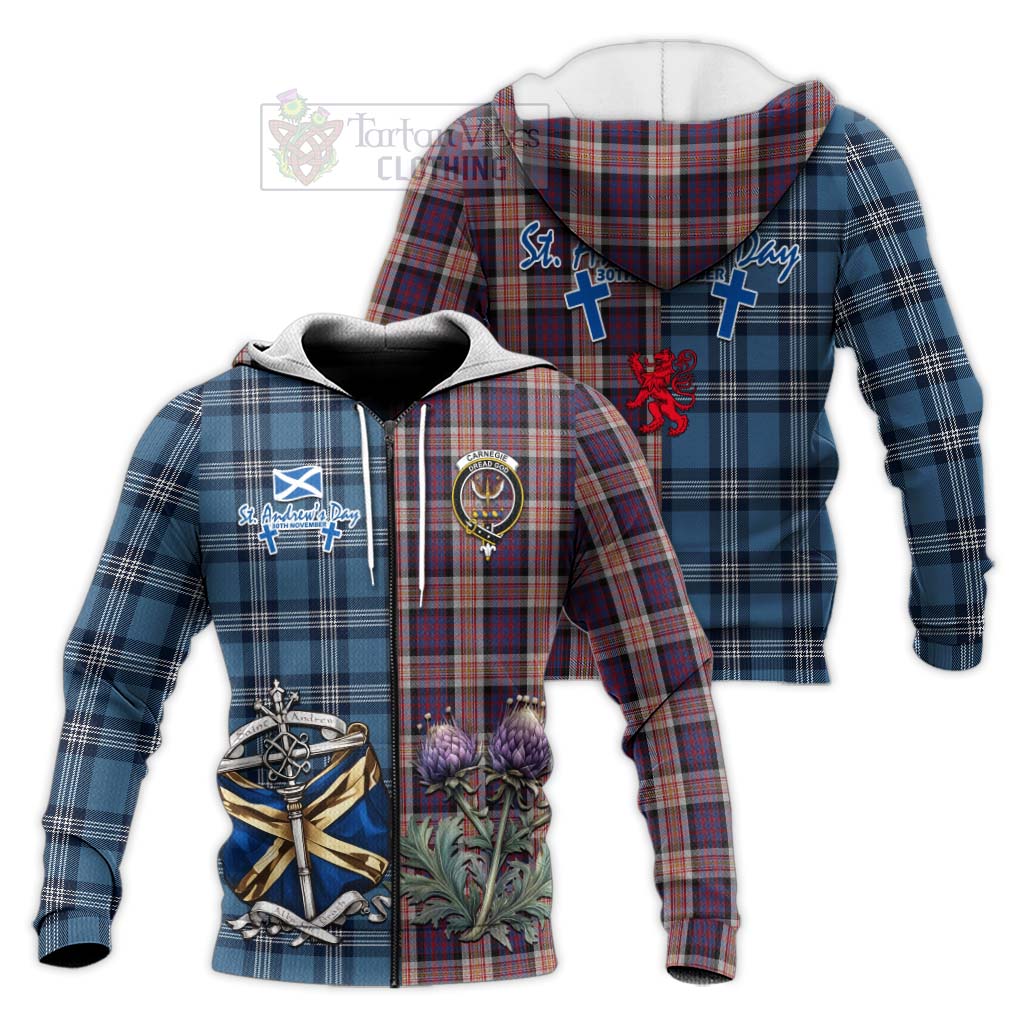 Tartan Vibes Clothing Carnegie Tartan Knitted Hoodie Happy St. Andrew's Day Half Tartan Style