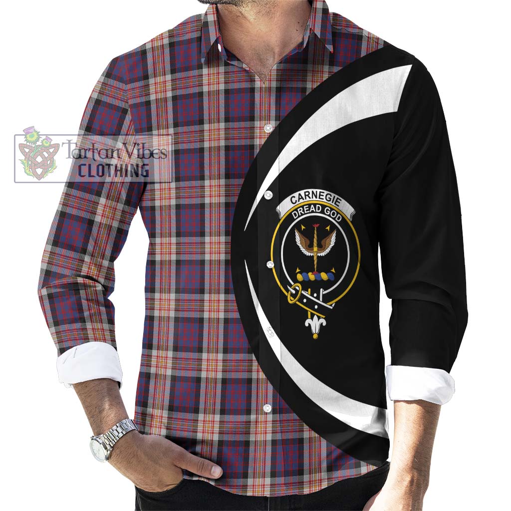 Carnegie Tartan Long Sleeve Button Up with Family Crest Circle Style - Tartan Vibes Clothing