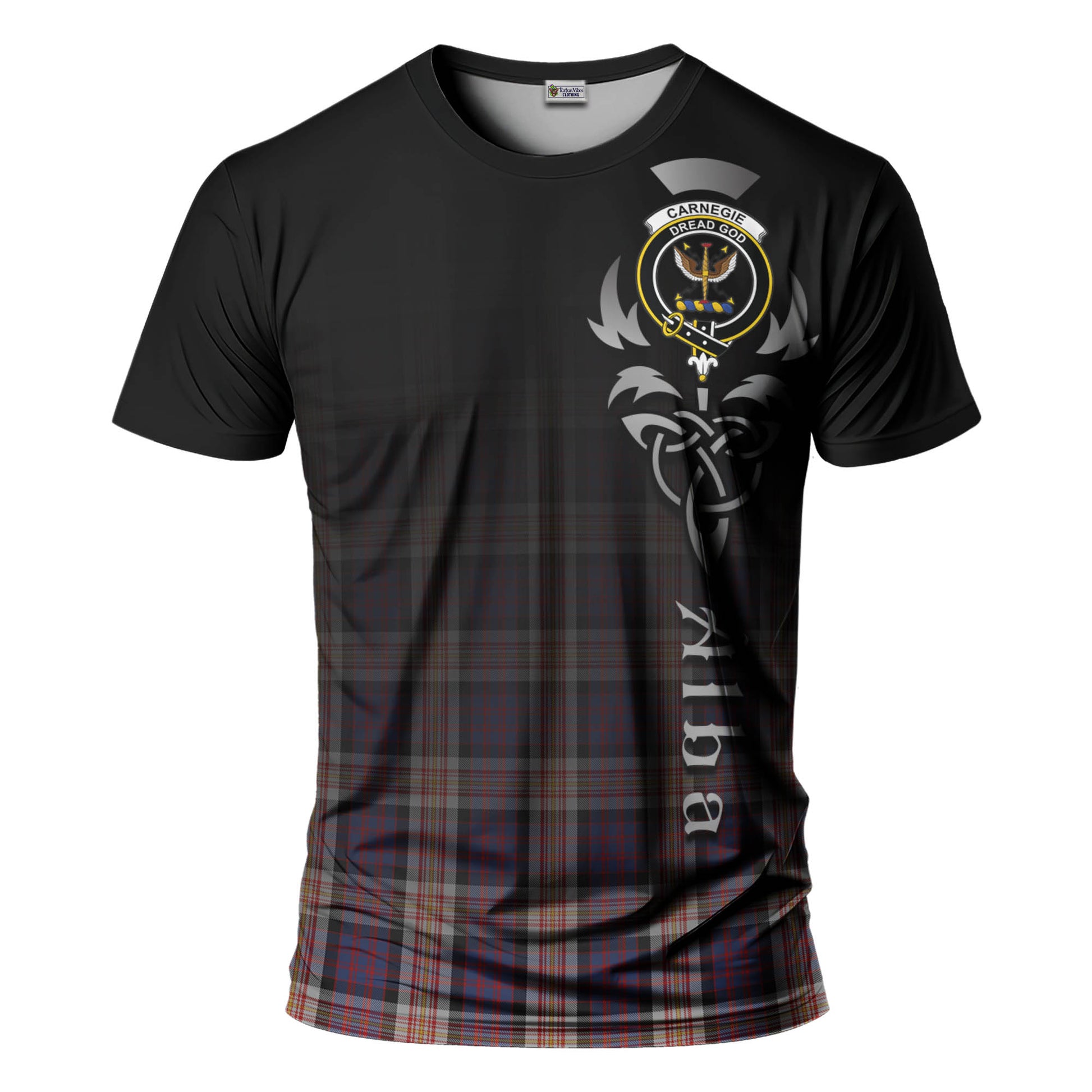 Tartan Vibes Clothing Carnegie Tartan T-Shirt Featuring Alba Gu Brath Family Crest Celtic Inspired