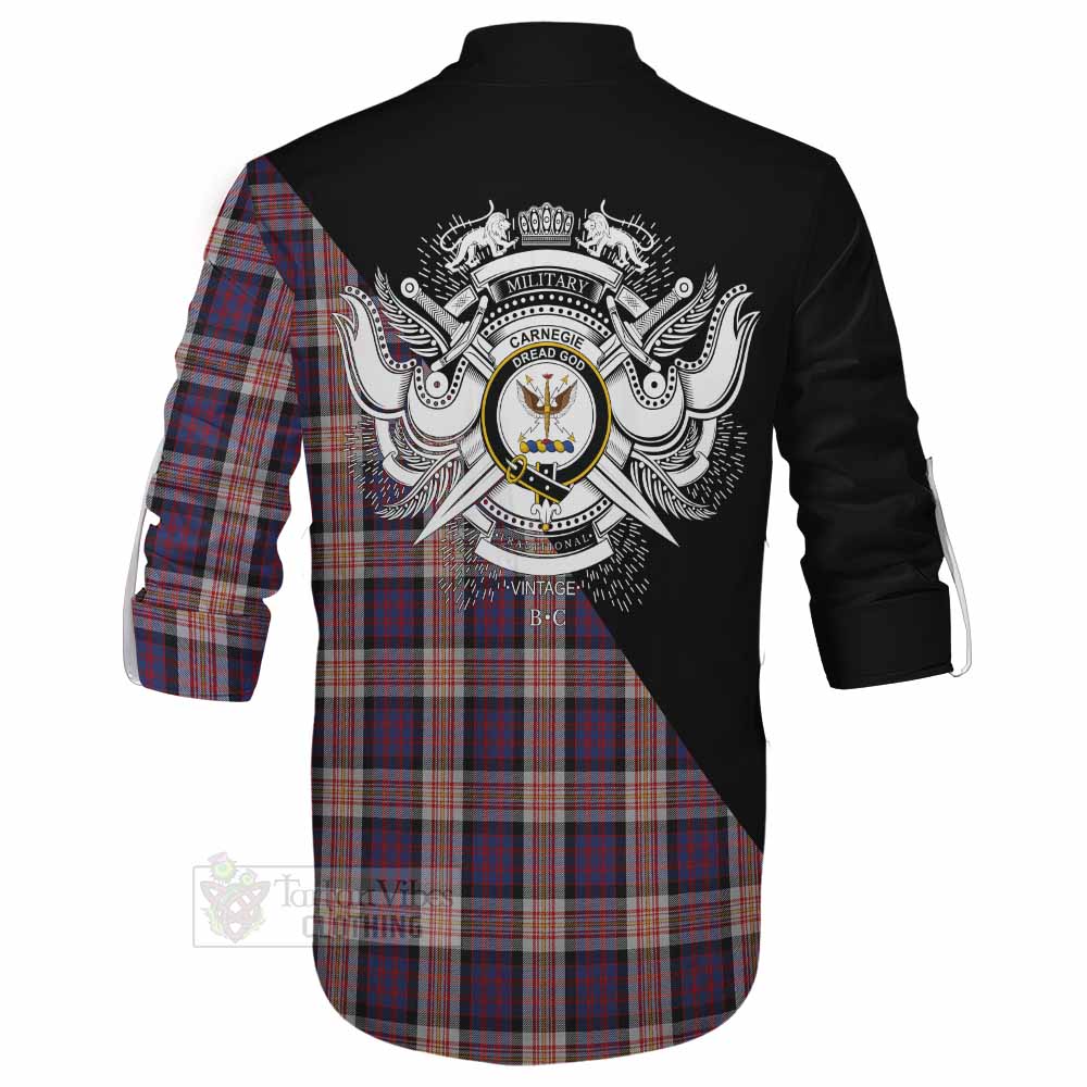 Tartan Vibes Clothing Carnegie Tartan Ghillie Kilt Shirt with Family Crest and Military Logo Style