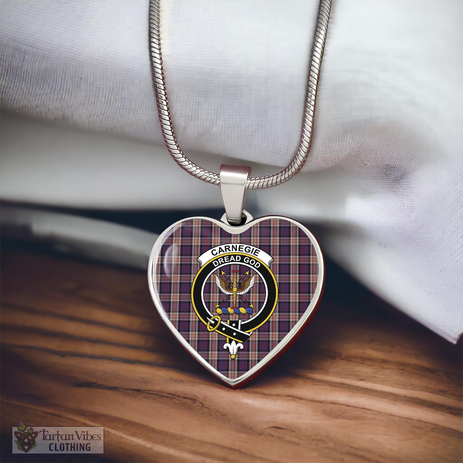 Tartan Vibes Clothing Carnegie Tartan Heart Necklace with Family Crest