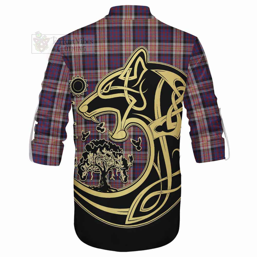 Tartan Vibes Clothing Carnegie Tartan Ghillie Kilt Shirt with Family Crest Celtic Wolf Style