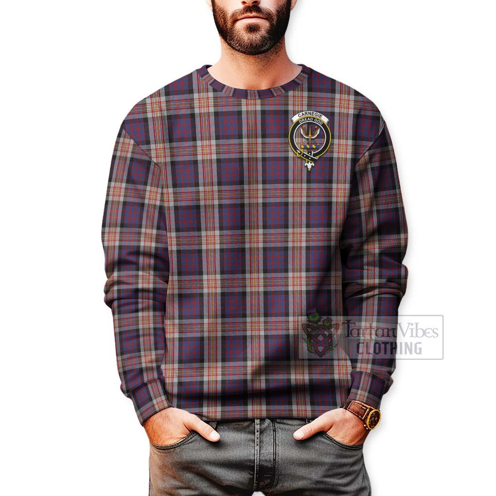 Tartan Vibes Clothing Carnegie Tartan Sweatshirt with Family Crest and Bearded Skull Holding Bottles of Whiskey