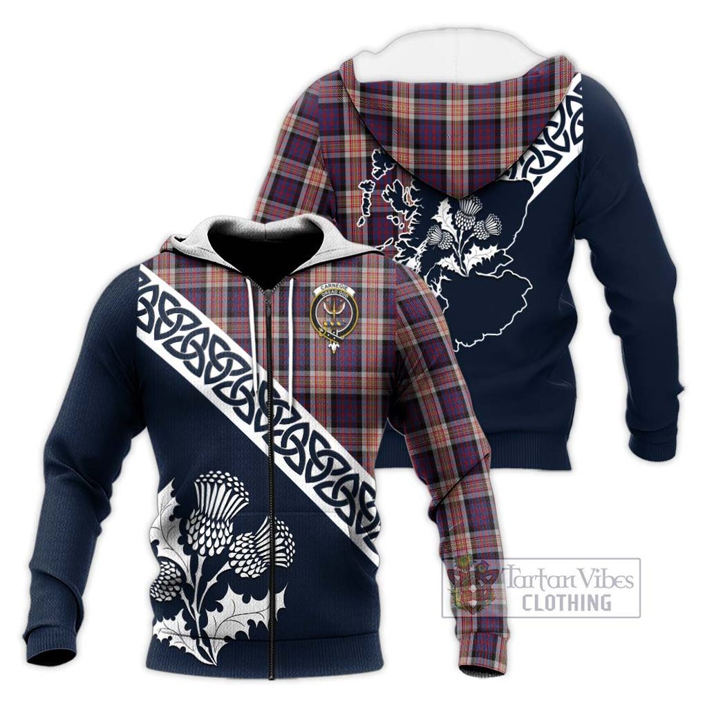 Tartan Vibes Clothing Carnegie Tartan Knitted Hoodie Featuring Thistle and Scotland Map