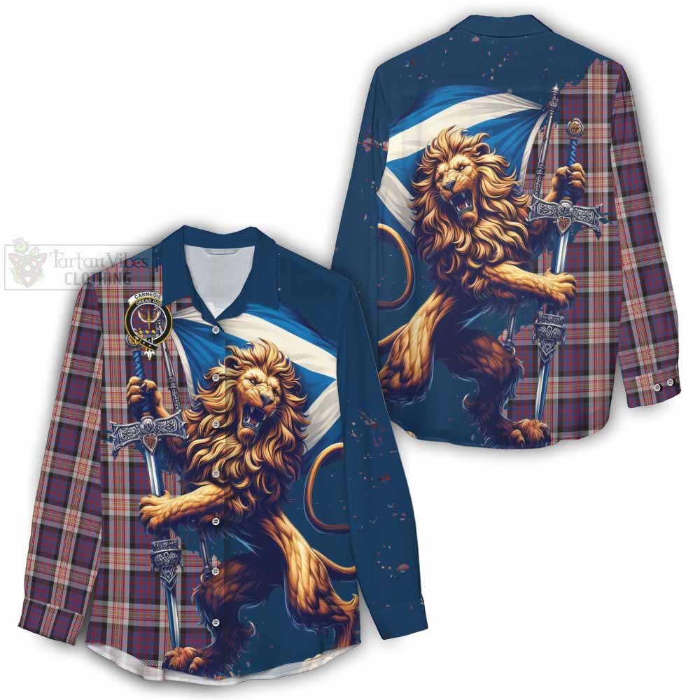 Tartan Vibes Clothing Carnegie Tartan Family Crest Women's Casual Shirt with Scottish Majestic Lion