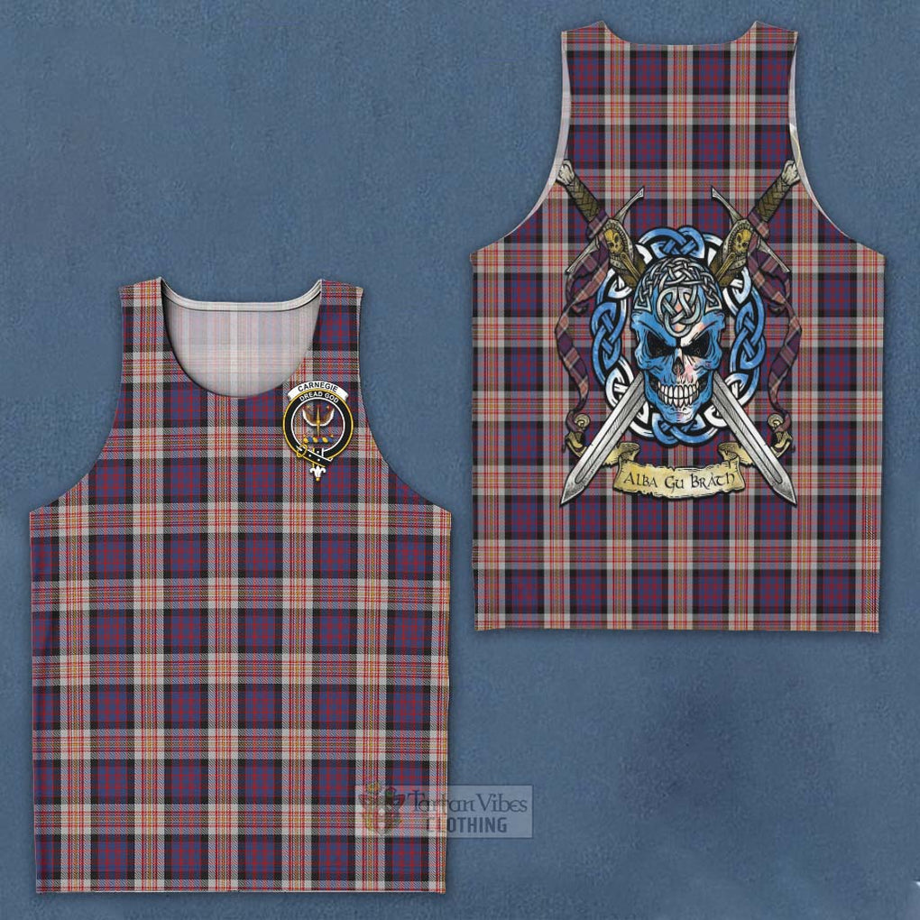 Tartan Vibes Clothing Carnegie Tartan Men's Tank Top with Family Crest Celtic Skull Style