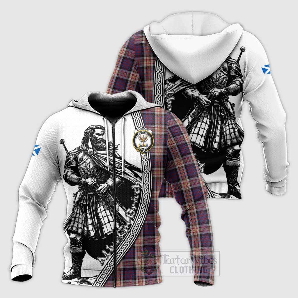 Tartan Vibes Clothing Carnegie Tartan Clan Crest Knitted Hoodie with Highlander Warrior Celtic Style