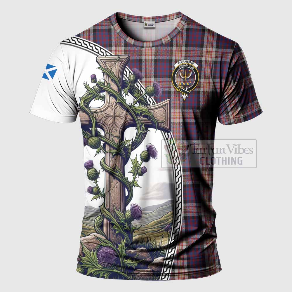 Tartan Vibes Clothing Carnegie Agnew Tartan T-Shirt with Family Crest and St. Andrew's Cross Accented by Thistle Vines