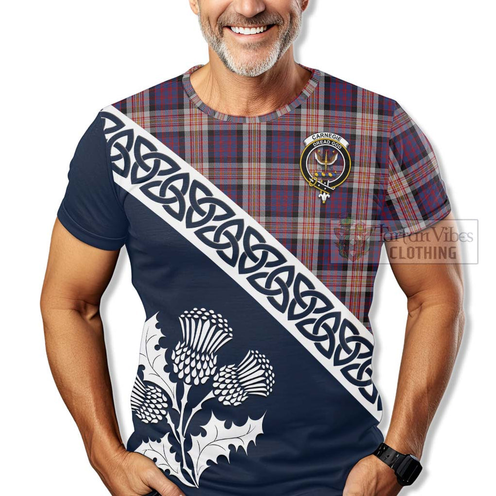 Carnegie Tartan T-Shirt Featuring Thistle and Scotland Map