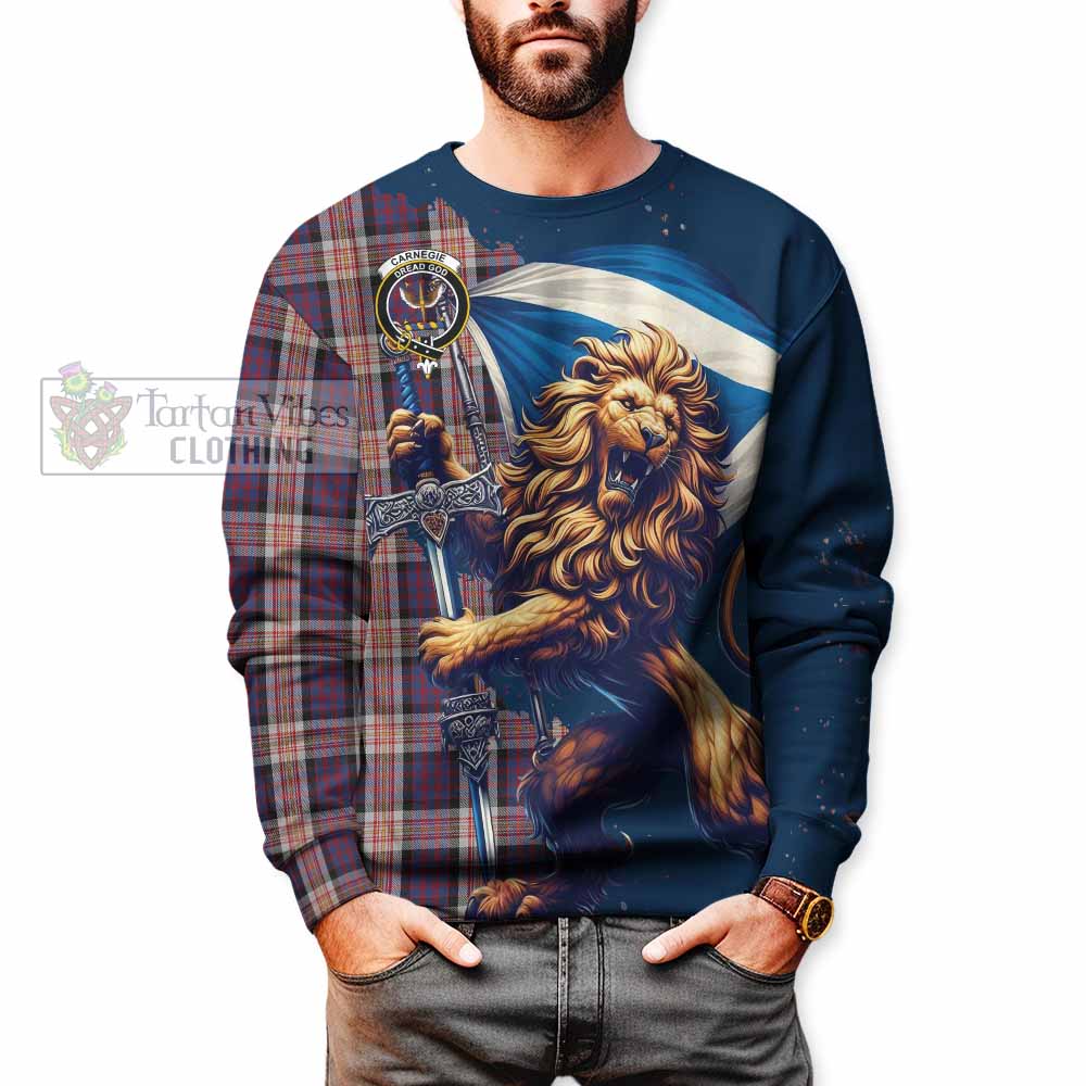 Tartan Vibes Clothing Carnegie Tartan Family Crest Sweatshirt with Scottish Majestic Lion