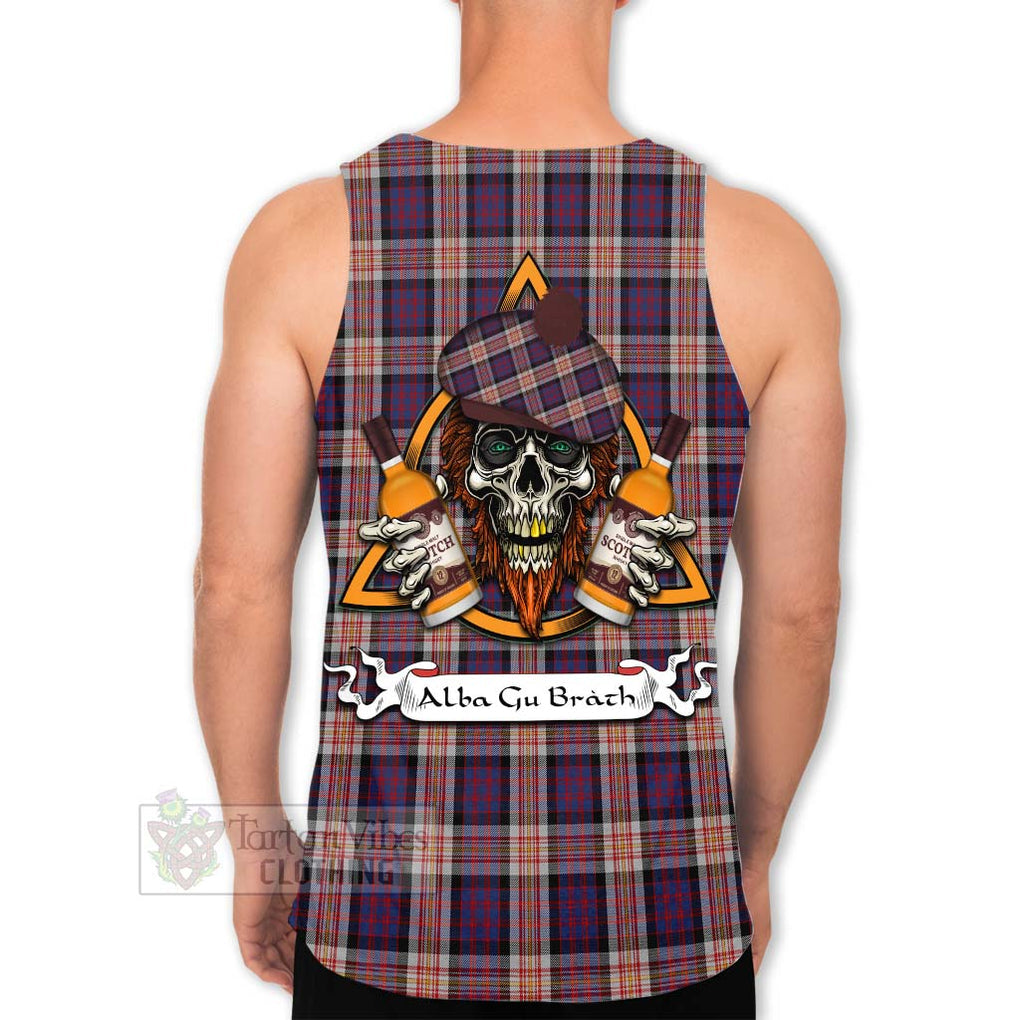 Tartan Vibes Clothing Carnegie Tartan Men's Tank Top with Family Crest and Bearded Skull Holding Bottles of Whiskey