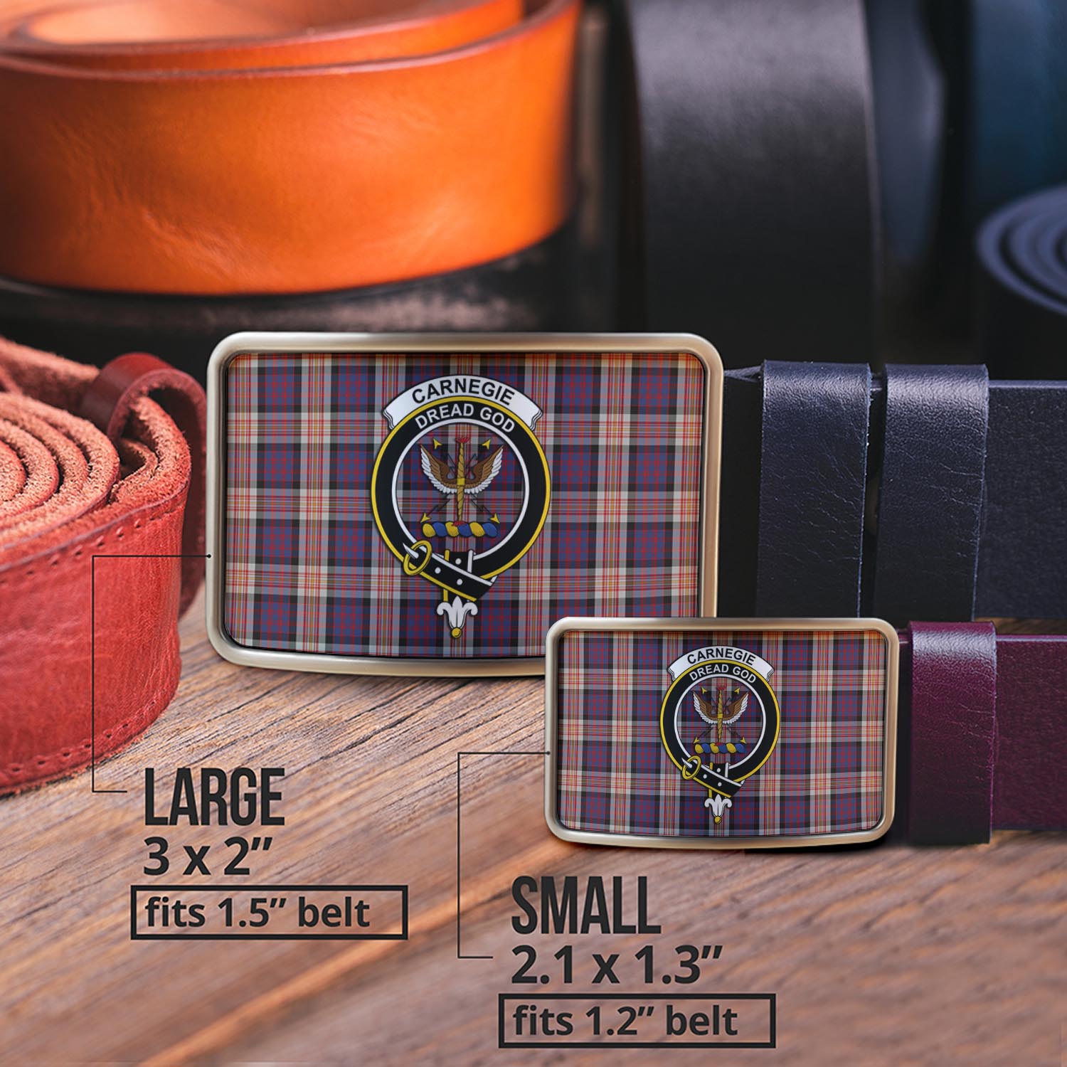 Carnegie Tartan Belt Buckles with Family Crest - Tartanvibesclothing