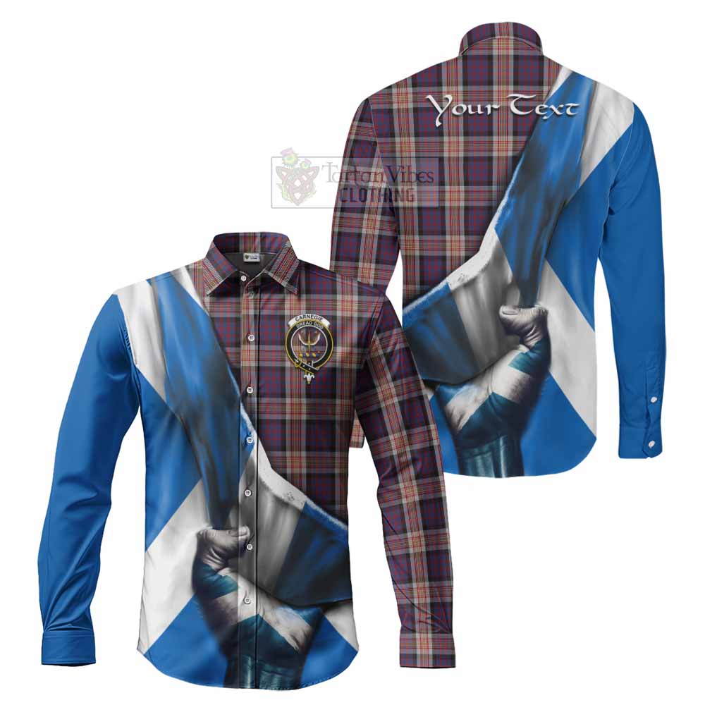 Tartan Vibes Clothing Carnegie Tartan Long Sleeve Button Shirt with Family Crest Scotland Patriotic Style