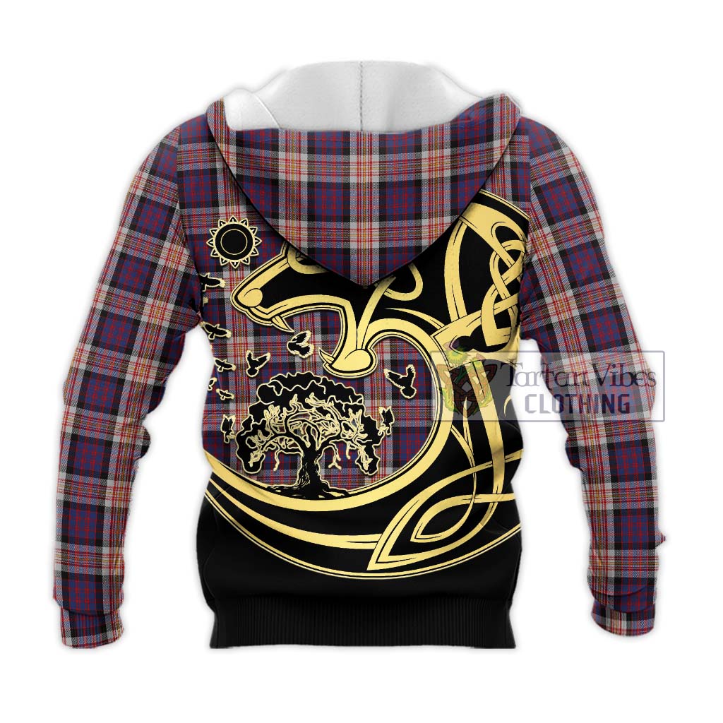 Tartan Vibes Clothing Carnegie Tartan Knitted Hoodie with Family Crest Celtic Wolf Style