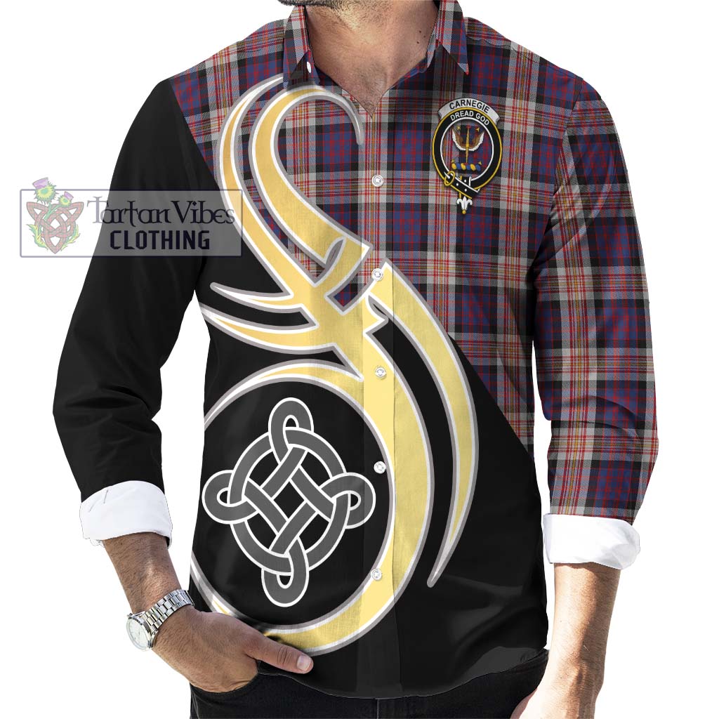 Tartan Vibes Clothing Carnegie Tartan Long Sleeve Button Shirt with Family Crest and Celtic Symbol Style