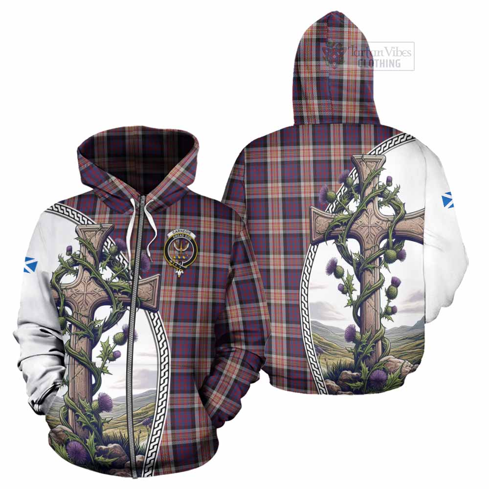 Tartan Vibes Clothing Carnegie Tartan Hoodie with Family Crest and St. Andrew's Cross Accented by Thistle Vines