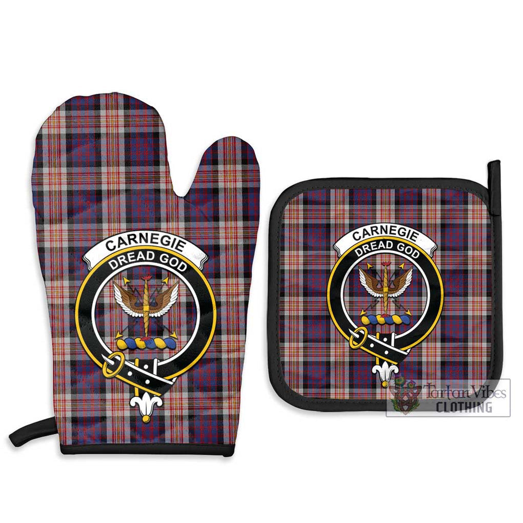 Carnegie Tartan Combo Oven Mitt & Pot-Holder with Family Crest Combo 1 Oven Mitt & 2 Pot-Holder Black - Tartan Vibes Clothing