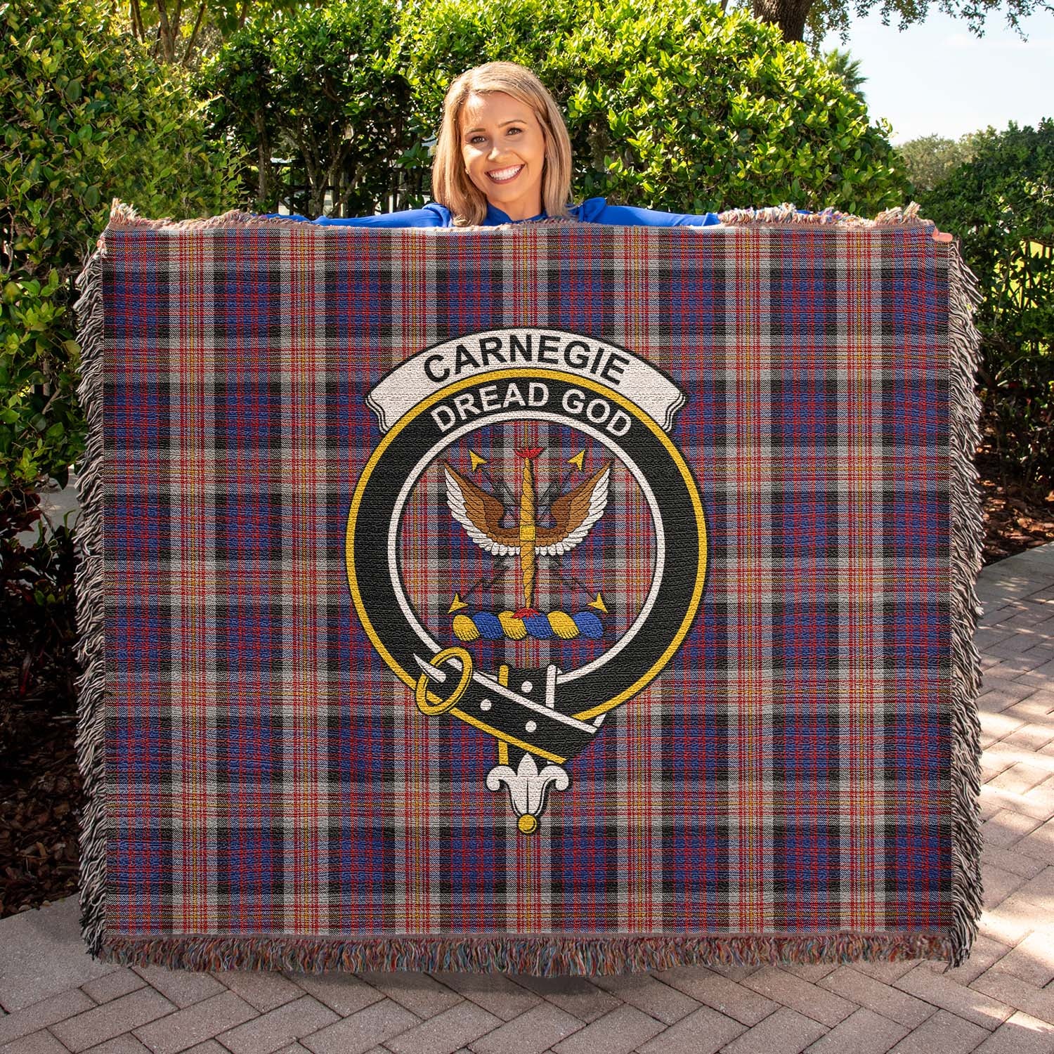 Tartan Vibes Clothing Carnegie Tartan Woven Blanket with Family Crest