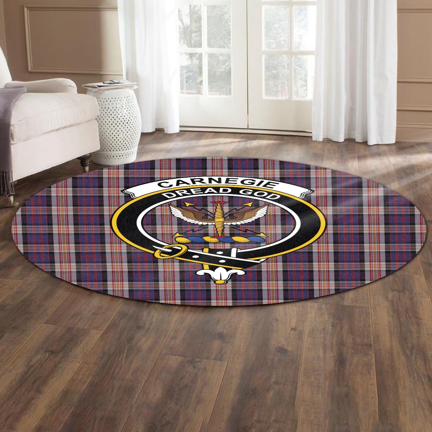 Carnegie Tartan Round Rug with Family Crest - Tartanvibesclothing