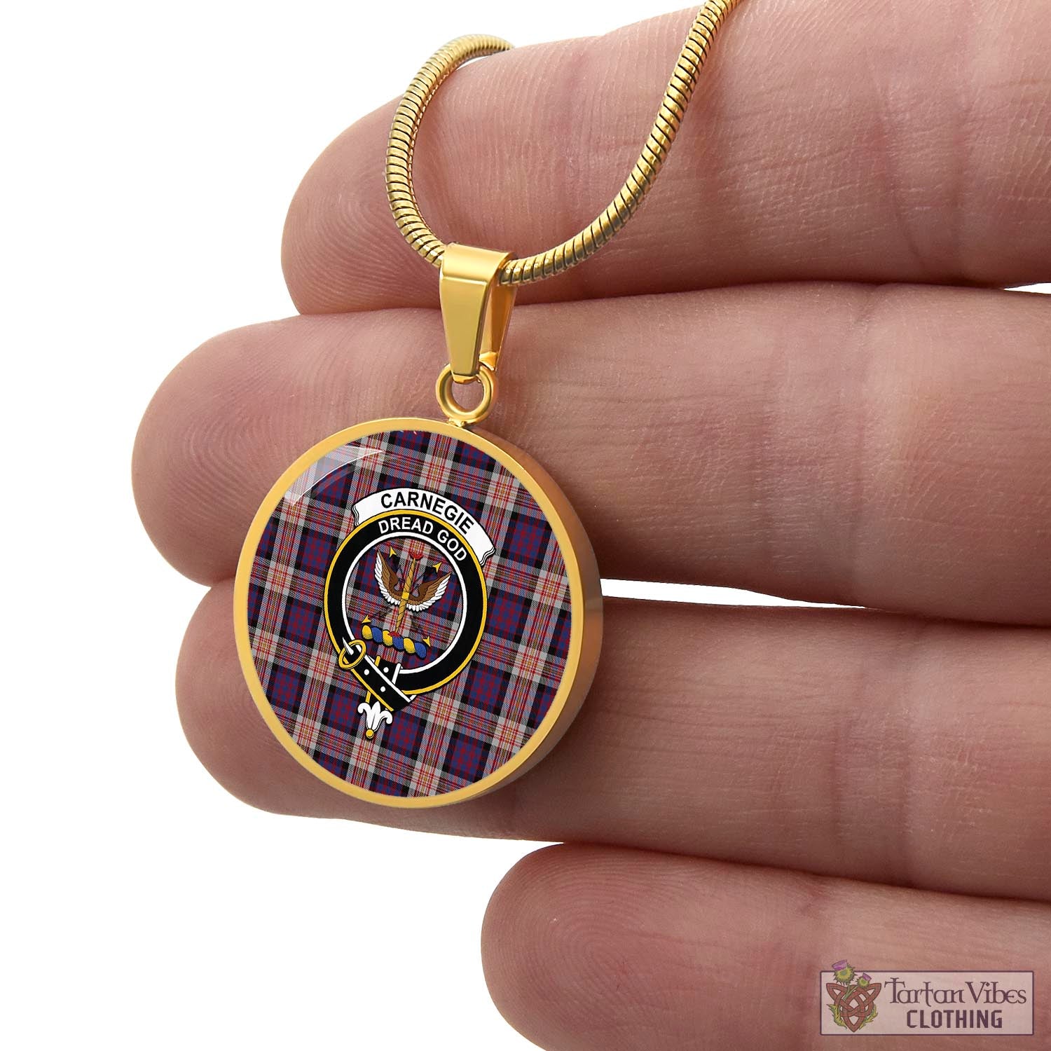 Tartan Vibes Clothing Carnegie Tartan Circle Necklace with Family Crest
