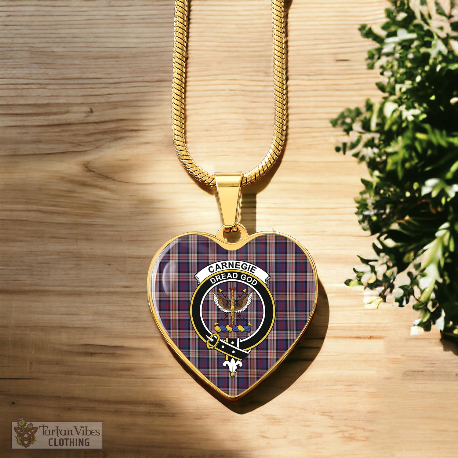 Tartan Vibes Clothing Carnegie Tartan Heart Necklace with Family Crest