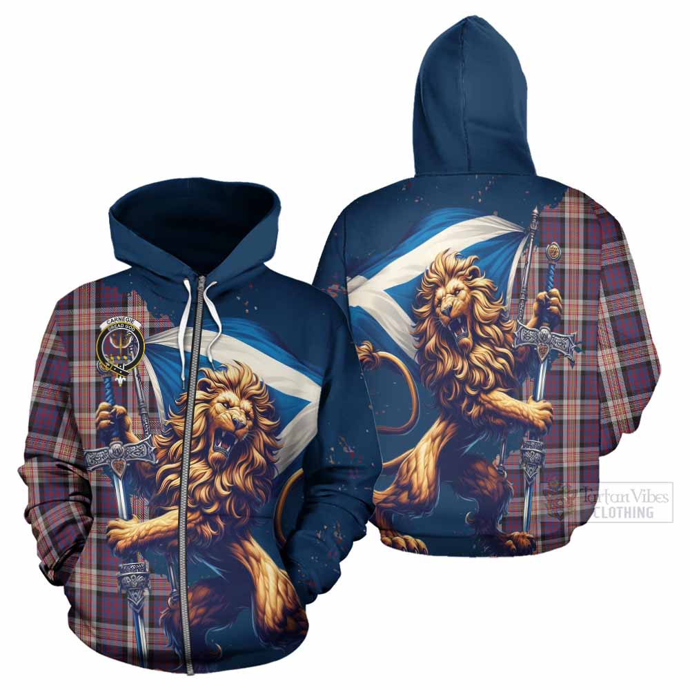 Tartan Vibes Clothing Carnegie Tartan Family Crest Hoodie with Scottish Majestic Lion