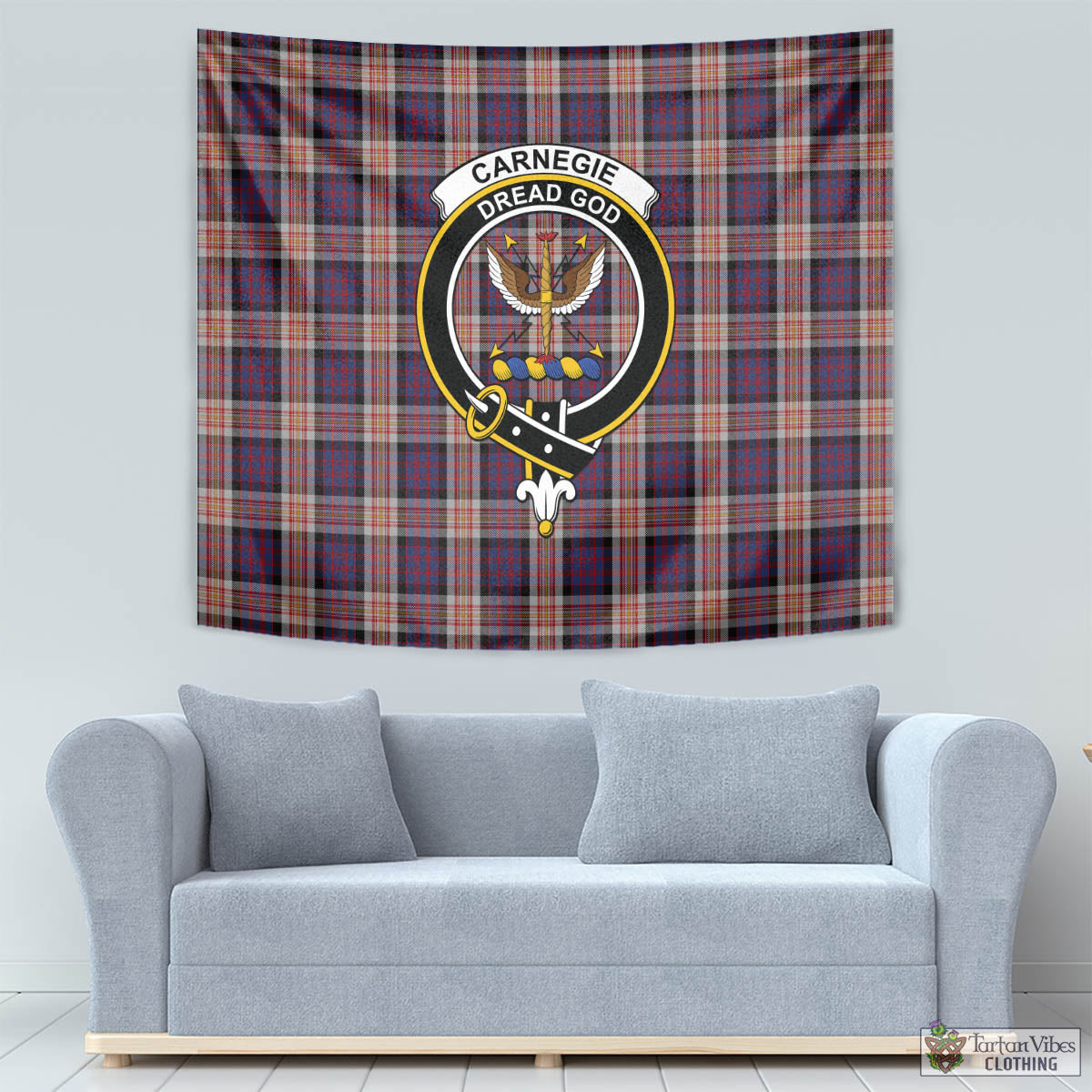 Tartan Vibes Clothing Carnegie Tartan Tapestry Wall Hanging and Home Decor for Room with Family Crest